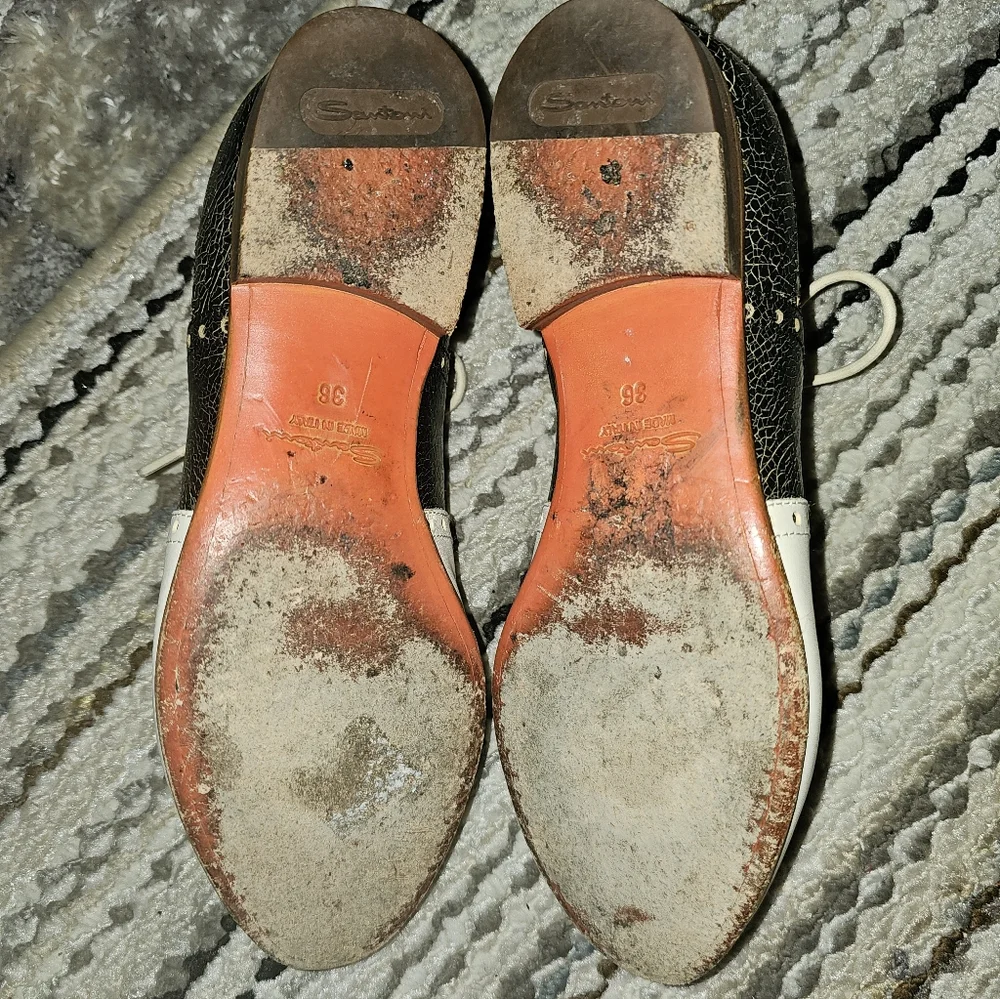 SANTONI Beautiful Black/White Distressed Leather Oxfords 6/36 Pre-owned